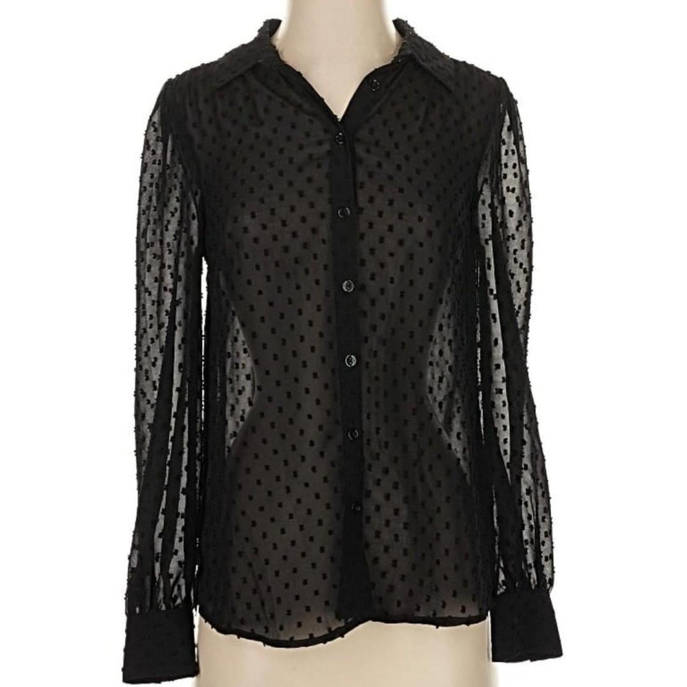 Dotted Semi Sheer Mesh Black Top Size S